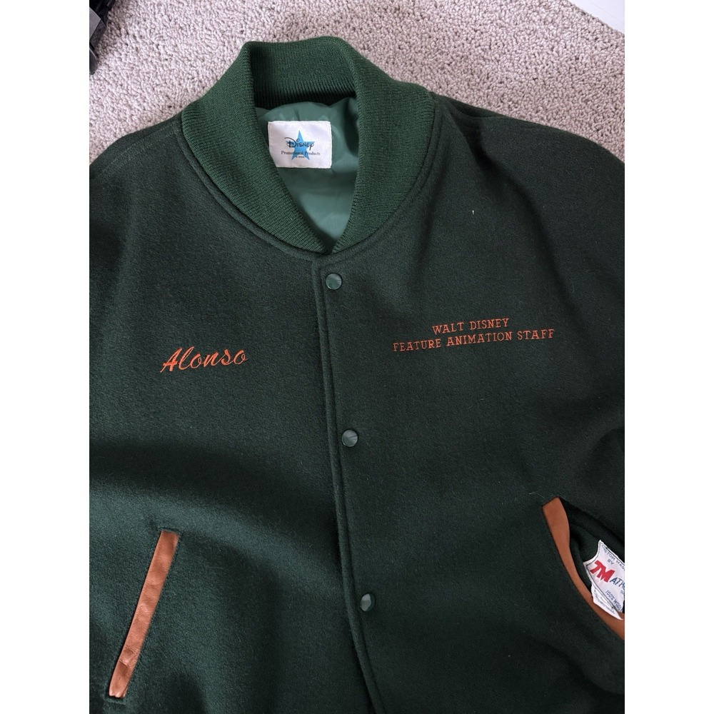 VTG Disney Lion King Animation Crew Letterman varsity jacket Size L Rare Green - Picture 3 of 8